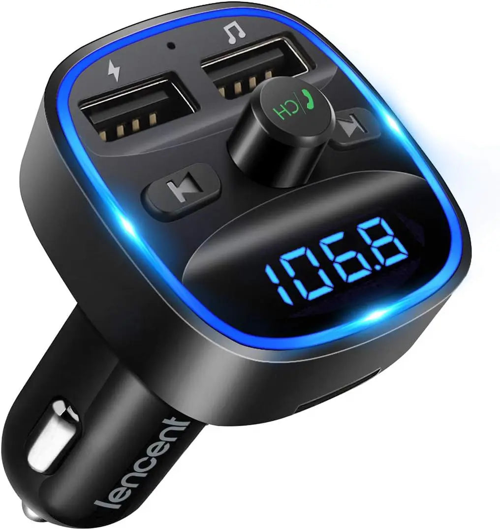 Bluetooth FM Transmitter Wireless Radio Adapter Car Kit with Dual USB Charging, Audio Receiver Car Charger MP3 Player, Support Hands-Free Calling, TF Card & USB Disk