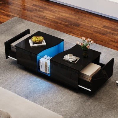 Led Coffee Table With 2 Drawer Storage