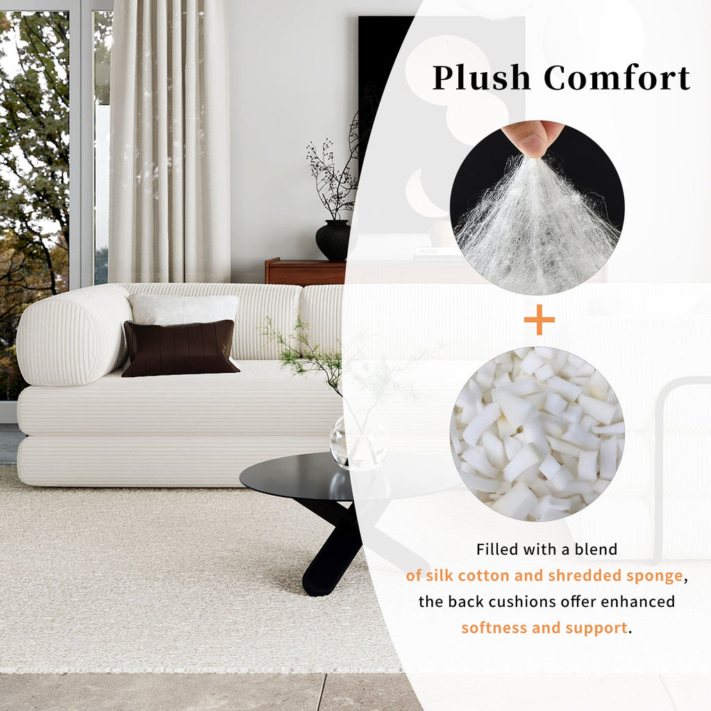 L-Shaped Modular Sofa Bed in Corduroy Fabric, Ideal for Living Rooms