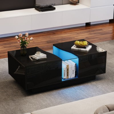 Led Coffee Table With 2 Drawer Storage