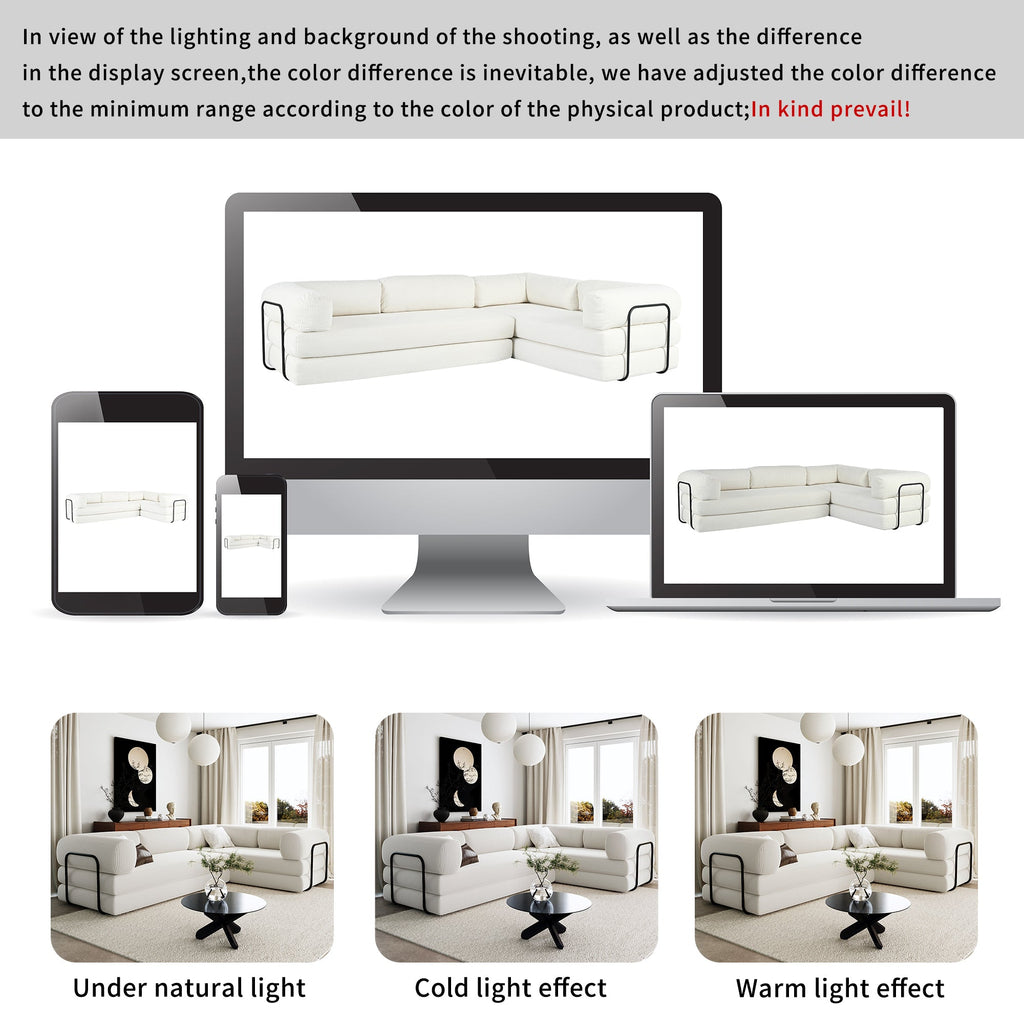 L-Shaped Modular Sofa Bed in Corduroy Fabric, Ideal for Living Rooms