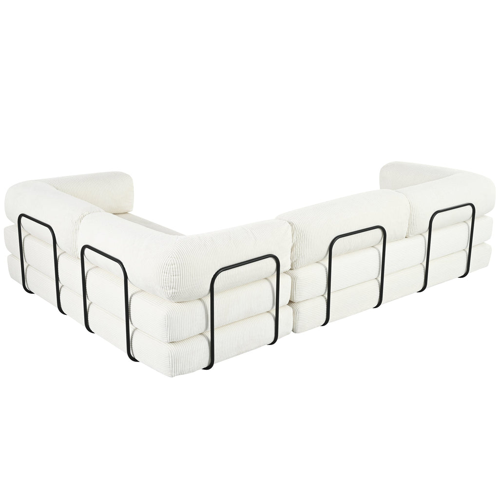 L-Shaped Modular Sofa Bed in Corduroy Fabric, Ideal for Living Rooms