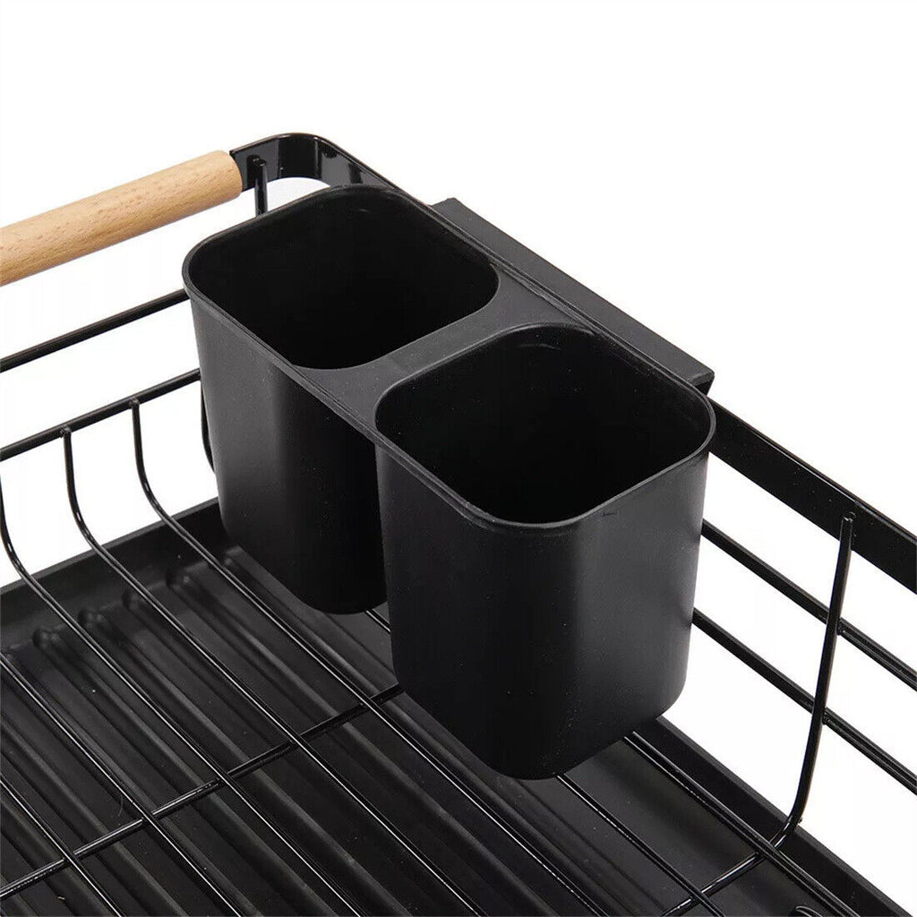 Black Large Dish Drainer Rack With Drip Tray Cutlery Holder Plate Kitchen SinK