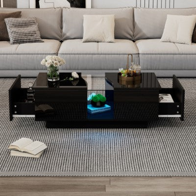 Led Coffee Table With 2 Drawer Storage