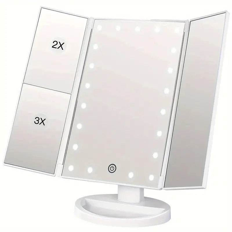 Foldable LED Mirror Illuminated Make Up Mirror Cosmetic Vanity With Light Stand