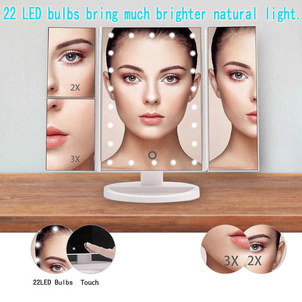 Foldable LED Mirror Illuminated Make Up Mirror Cosmetic Vanity With Light Stand