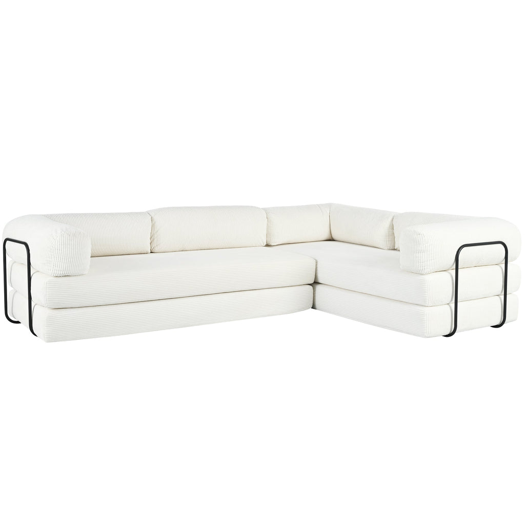 L-Shaped Modular Sofa Bed in Corduroy Fabric, Ideal for Living Rooms