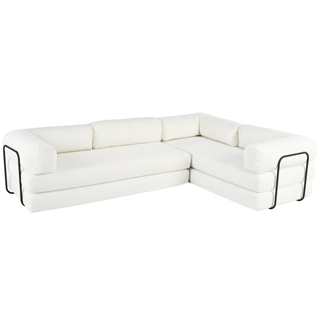 L-Shaped Modular Sofa Bed in Corduroy Fabric, Ideal for Living Rooms