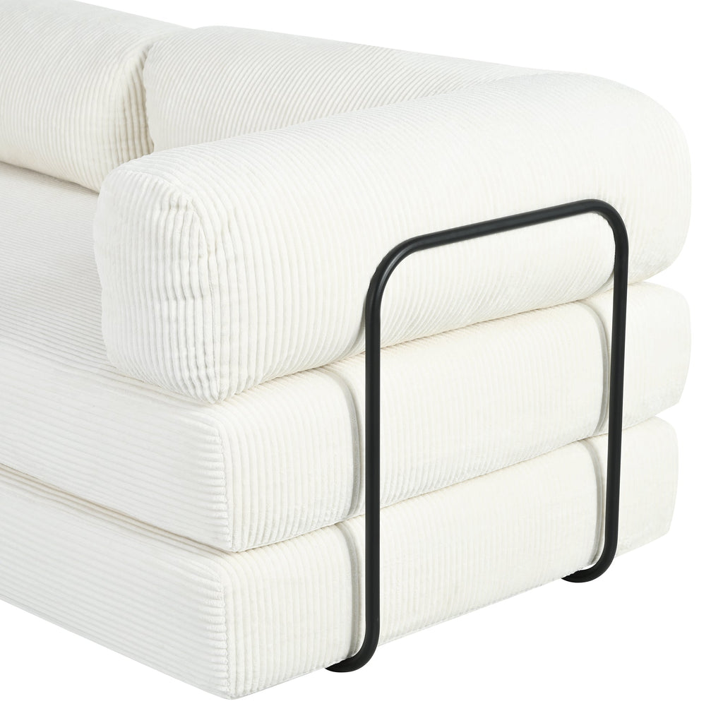 L-Shaped Modular Sofa Bed in Corduroy Fabric, Ideal for Living Rooms