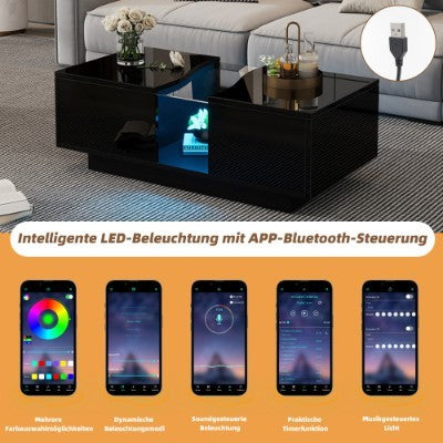 Led Coffee Table With 2 Drawer Storage