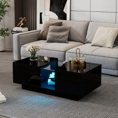 Led Coffee Table With 2 Drawer Storage